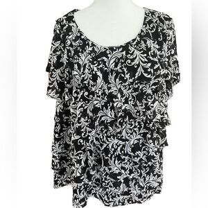 212 Collection black & white shirt sleeved tired ruffle front top, size 2X